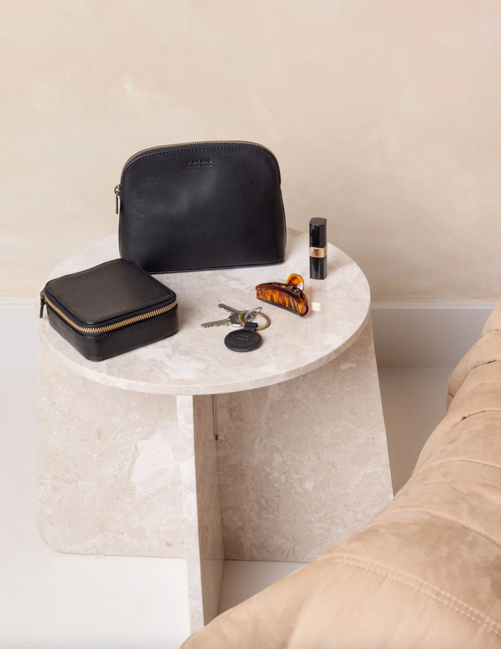 Cosmetics Bag Black Leather