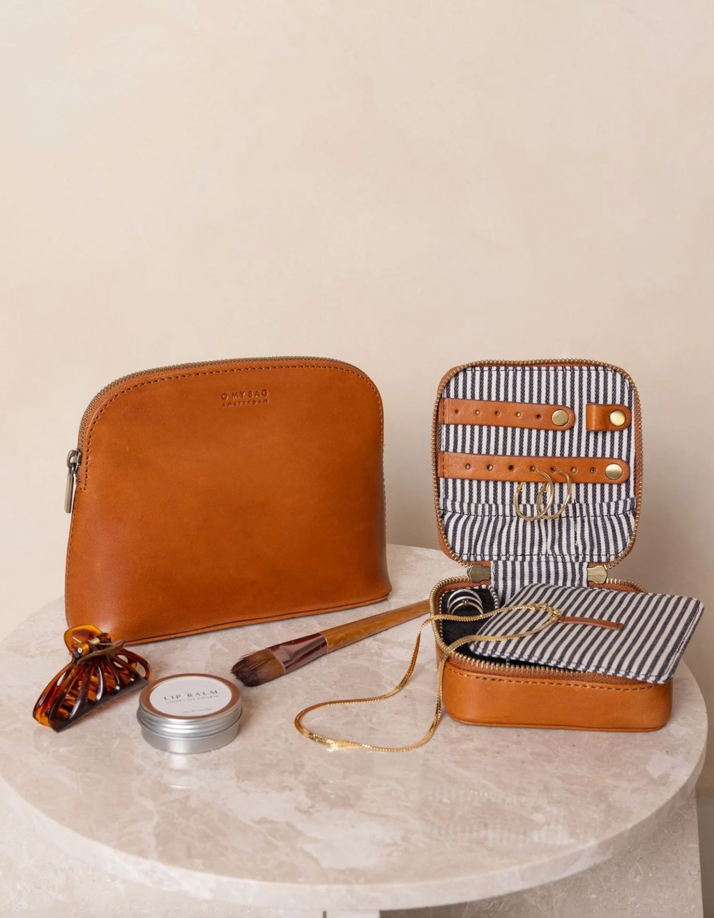 Cosmetics Bag Cognac Leather