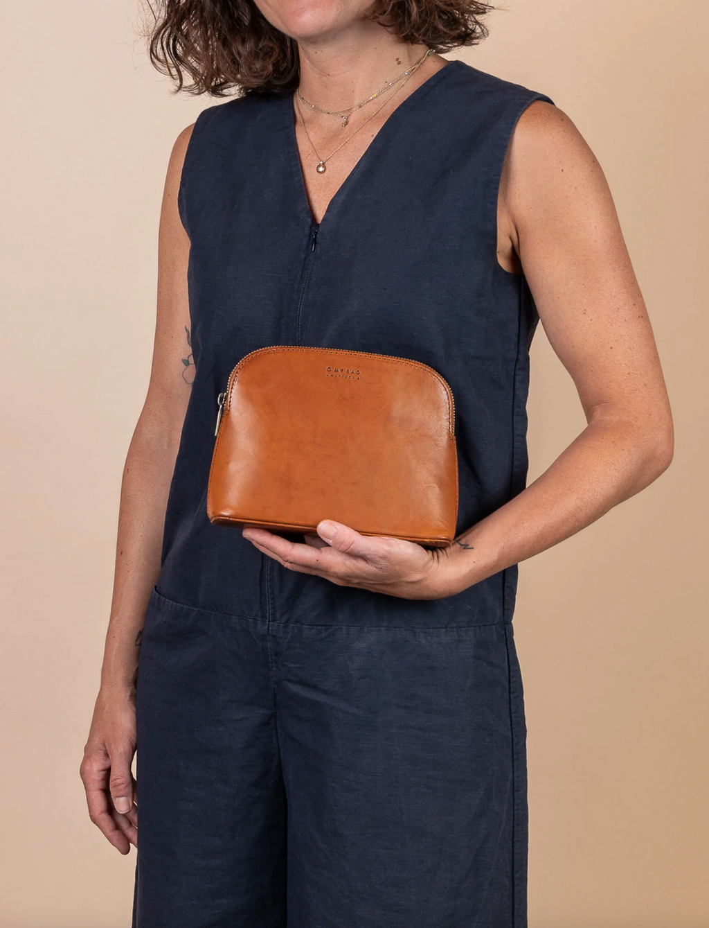 Cosmetics Bag Cognac Leather