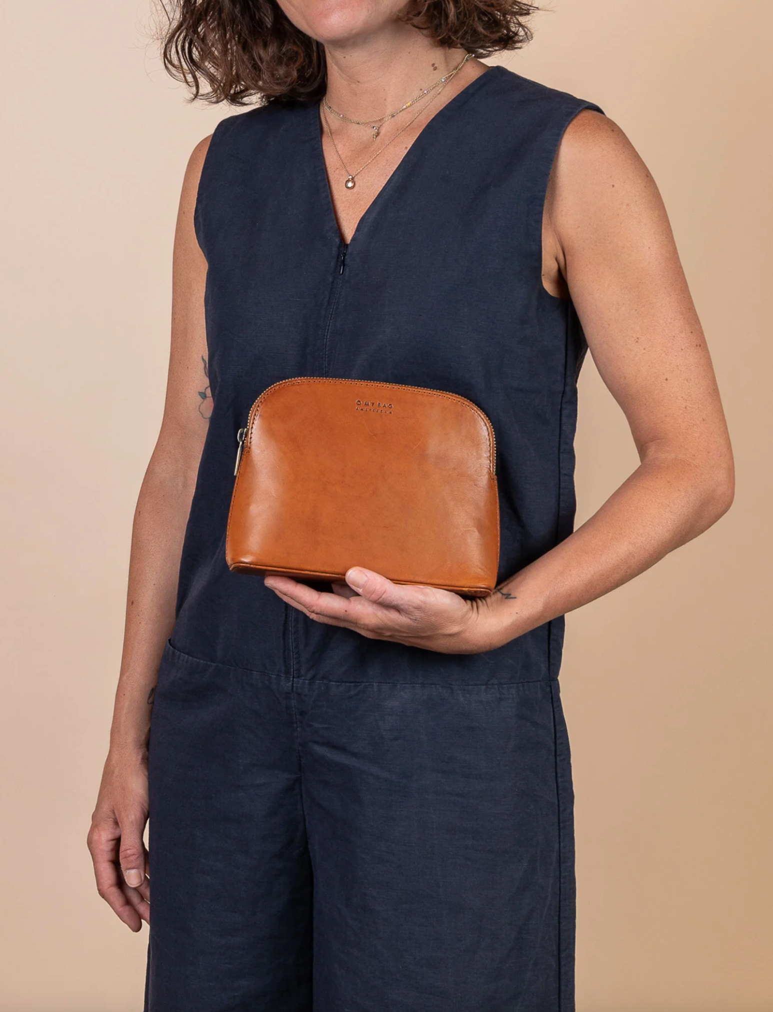 Cosmetics Bag Cognac Leather