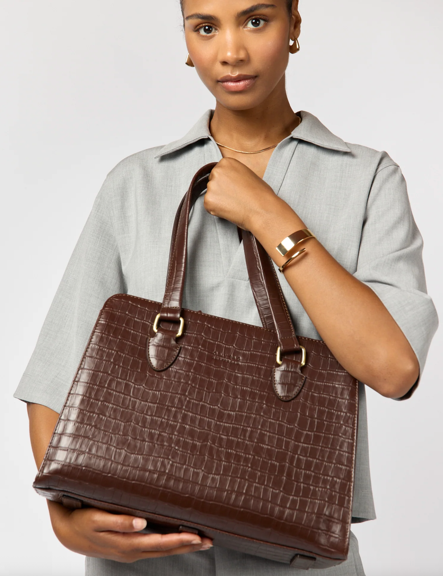 Blair Chocolate Croco Print Leather