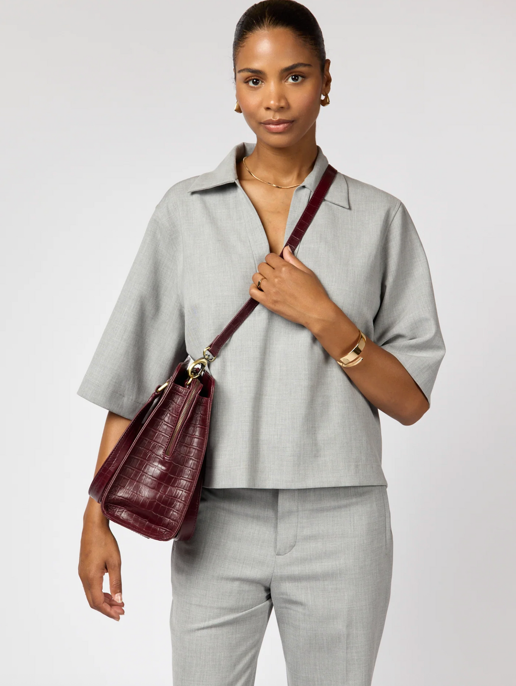 Blair Dark Cherry Croco Print Leather