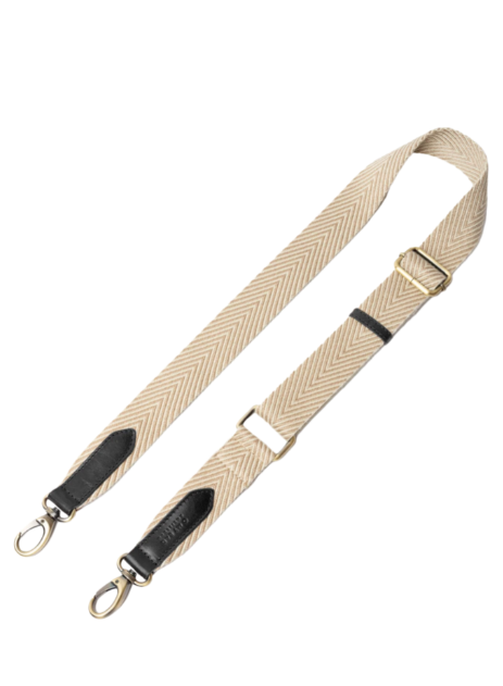 Herringbone Webbing Strap Sand & Black Classic Leather