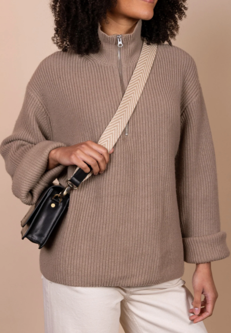 Herringbone Webbing Strap Sand & Black Classic Leather