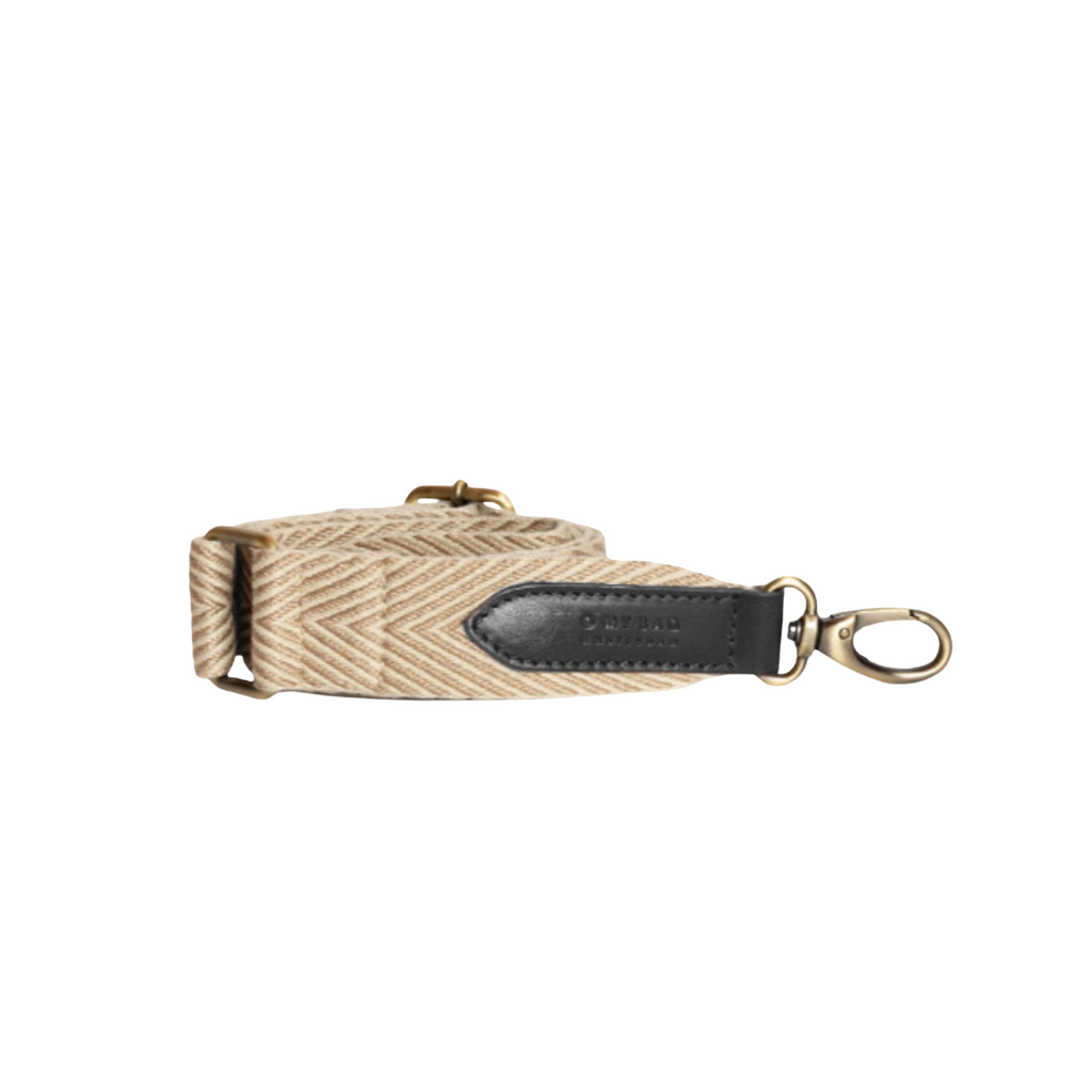 Herringbone Webbing Strap Sand & Black Classic Leather