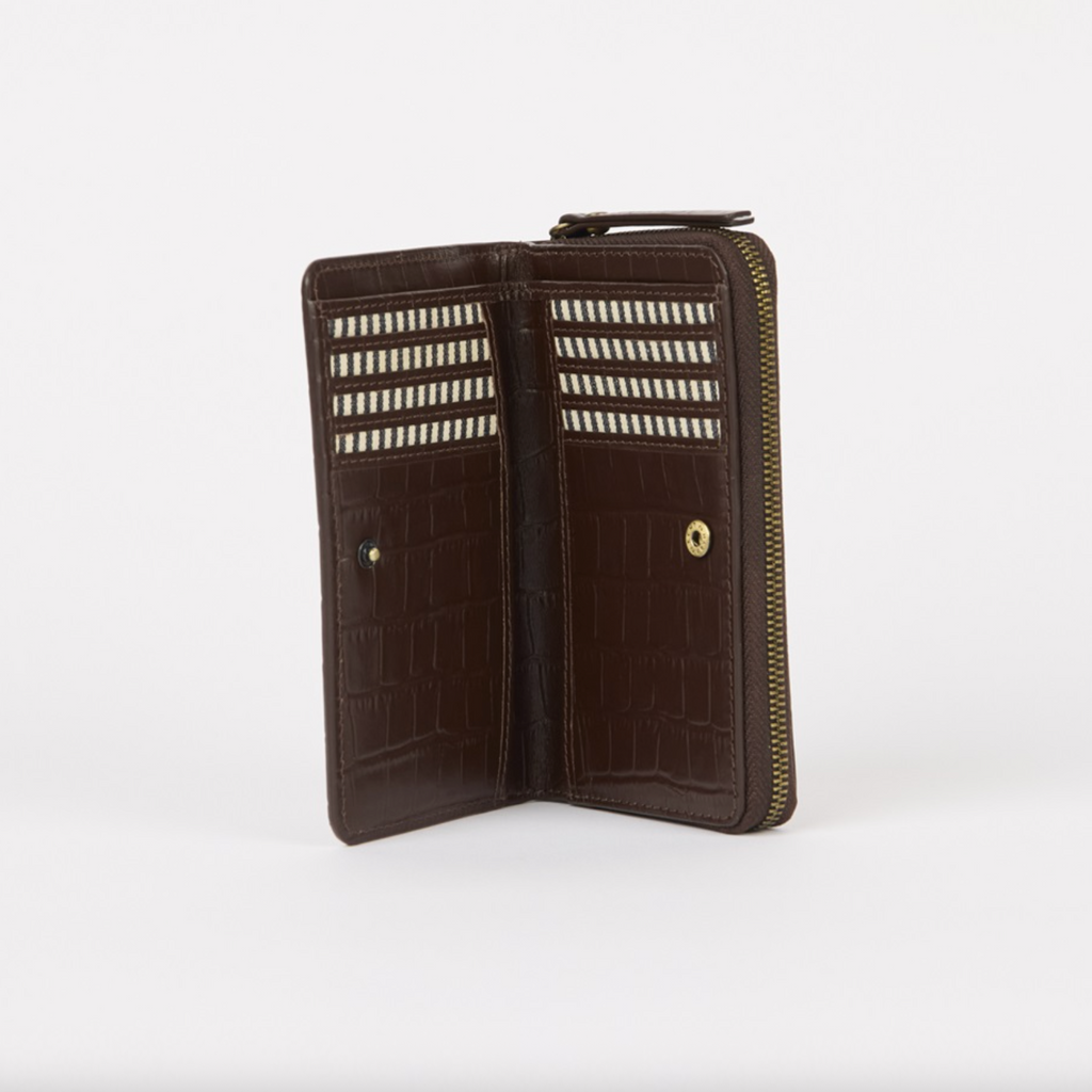 Jett Wallet Chocolate Croco Print Leather
