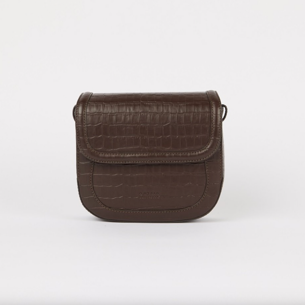 Nina Chocolate Croco Print Leather