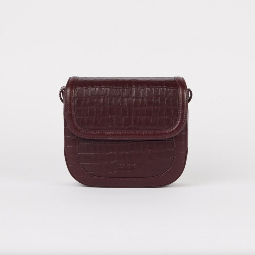 Nina Dark Cherry Croco Print Leather