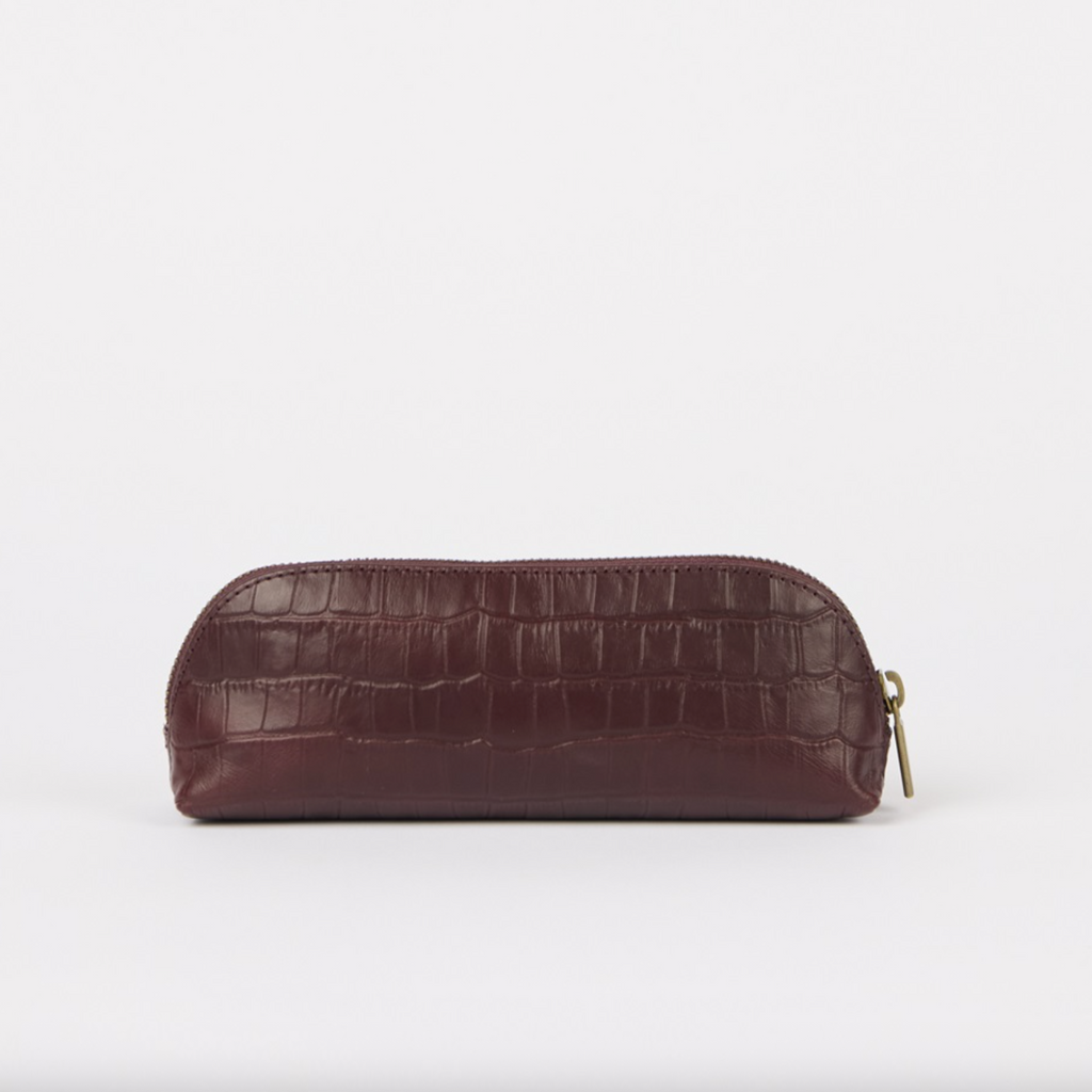 Pencil Case Dark Cherry Croco Leather L