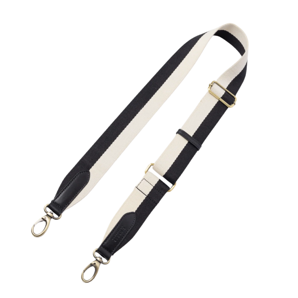 Striped Webbing Strap Black White Black