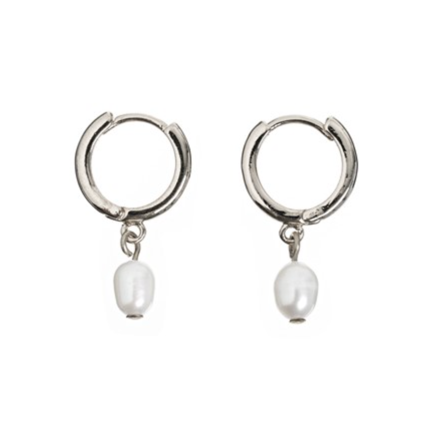 Pearl Small Hoop Earrings Silver