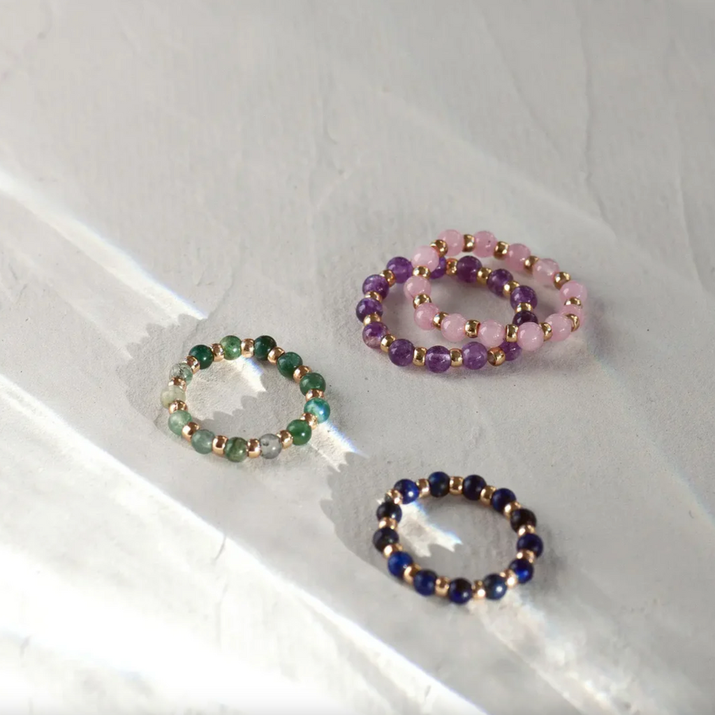 Stone and Bead Ring - Green Jade