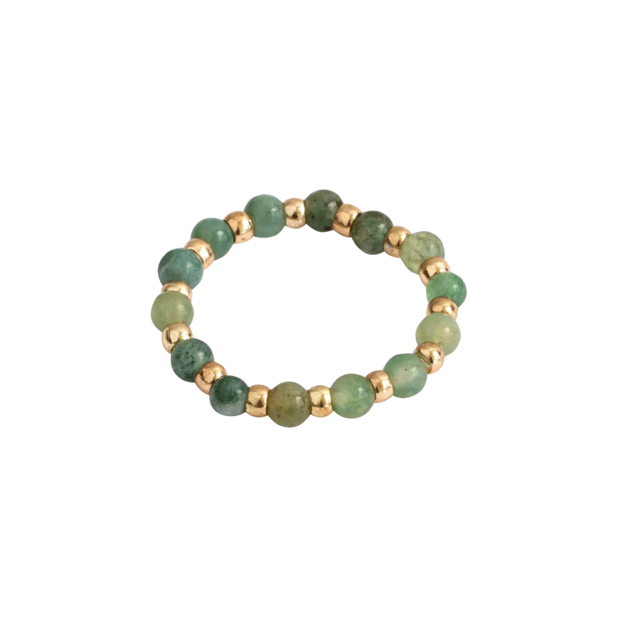 Stone and Bead Ring - Green Jade