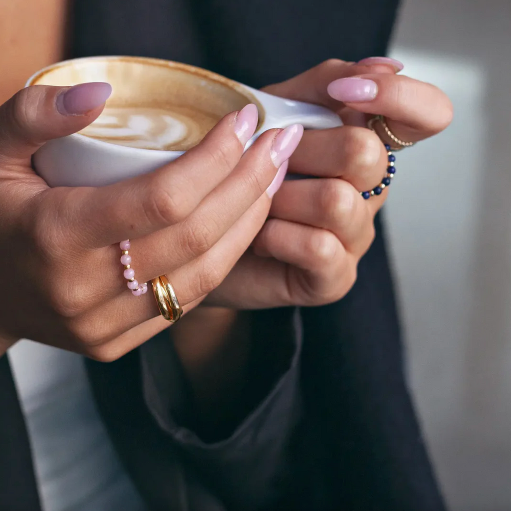 Stone and Bead Ring - Rose Quartz