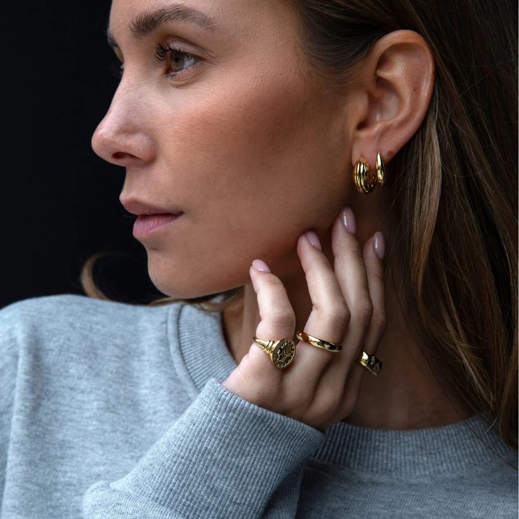 Jazz Striped Earring Hoop Gold