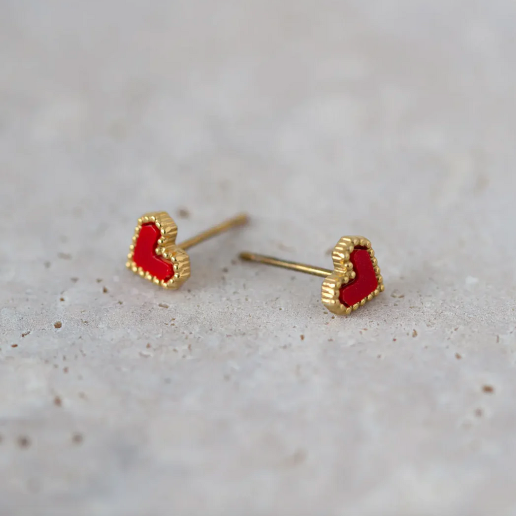 Sarah Red Heart Stud Earring