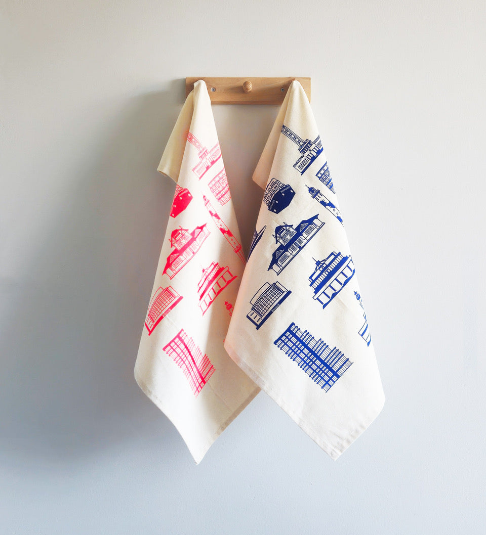 Theedoek Iconen Belgische Kust Blauw