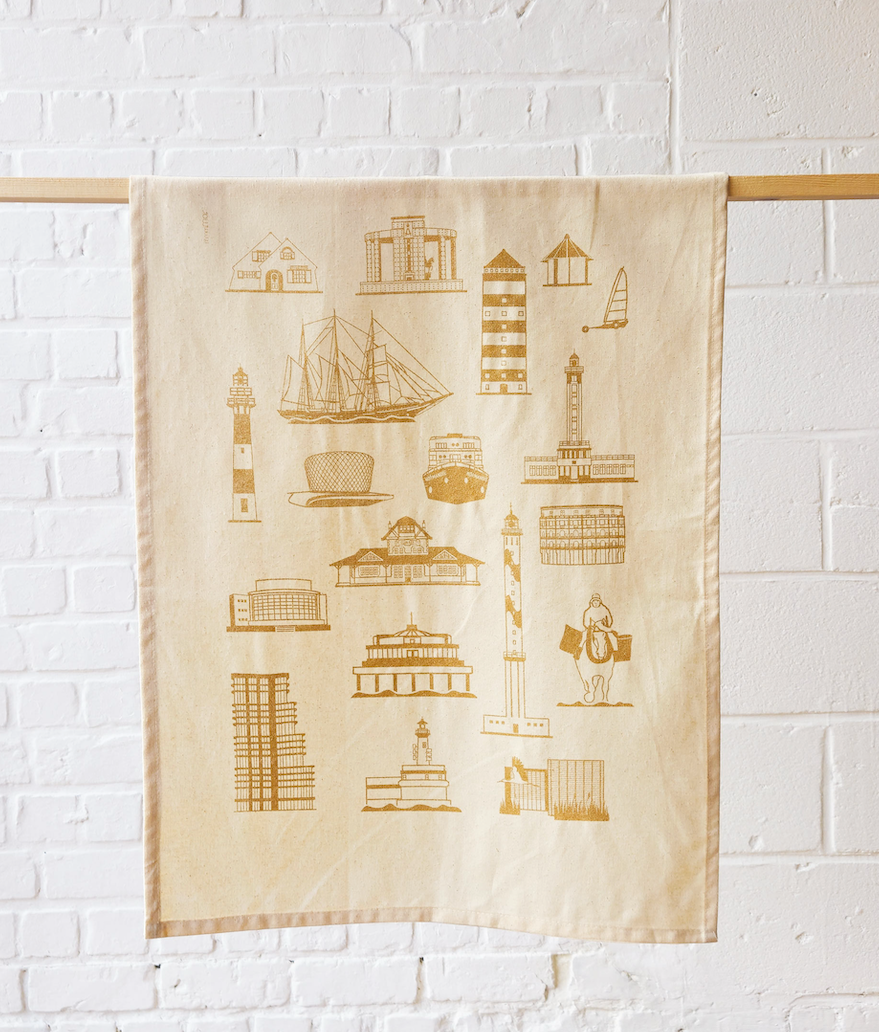 Theedoek Iconen Belgische Kust Goud