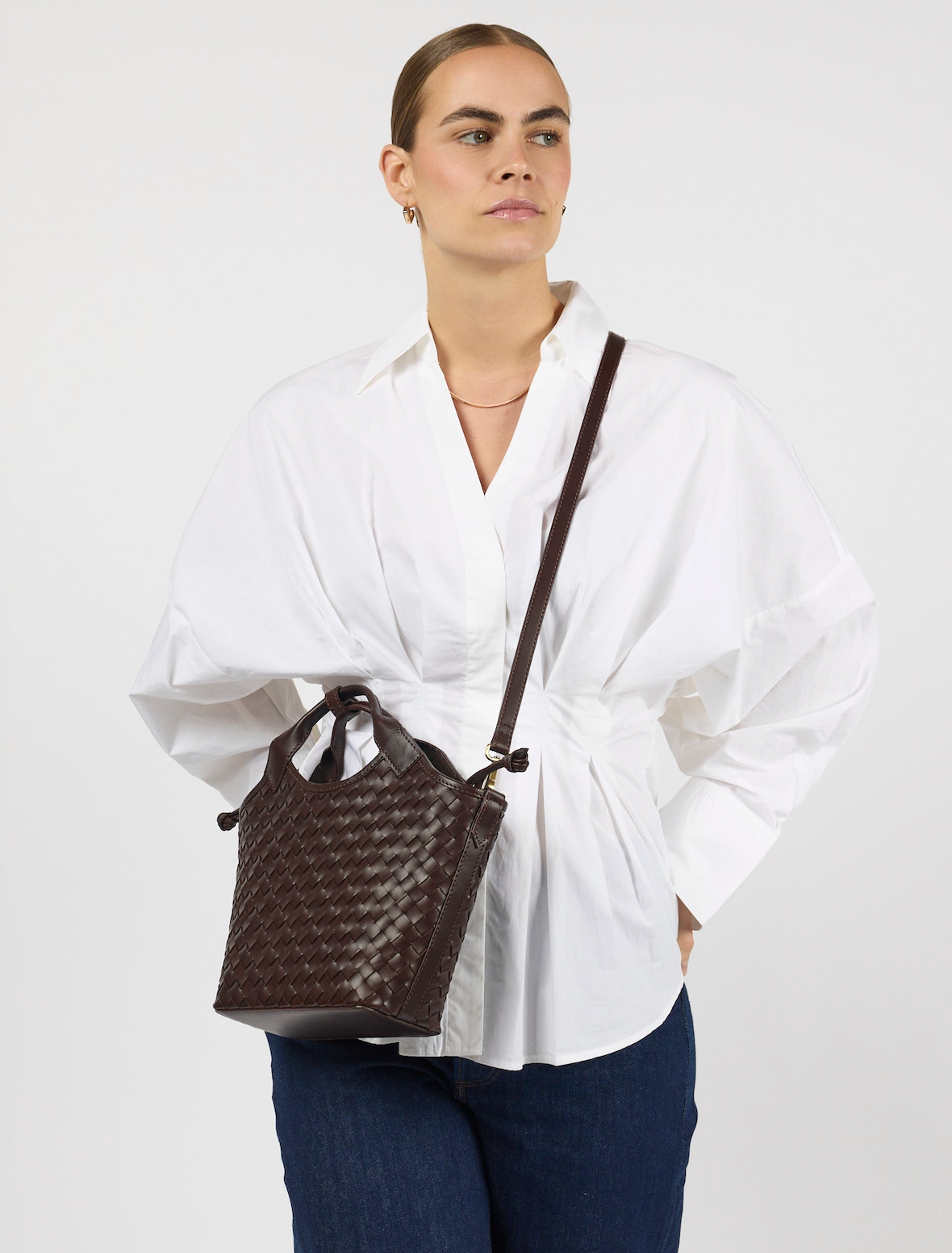 Mara Midi Chocolate Woven Classic Leather