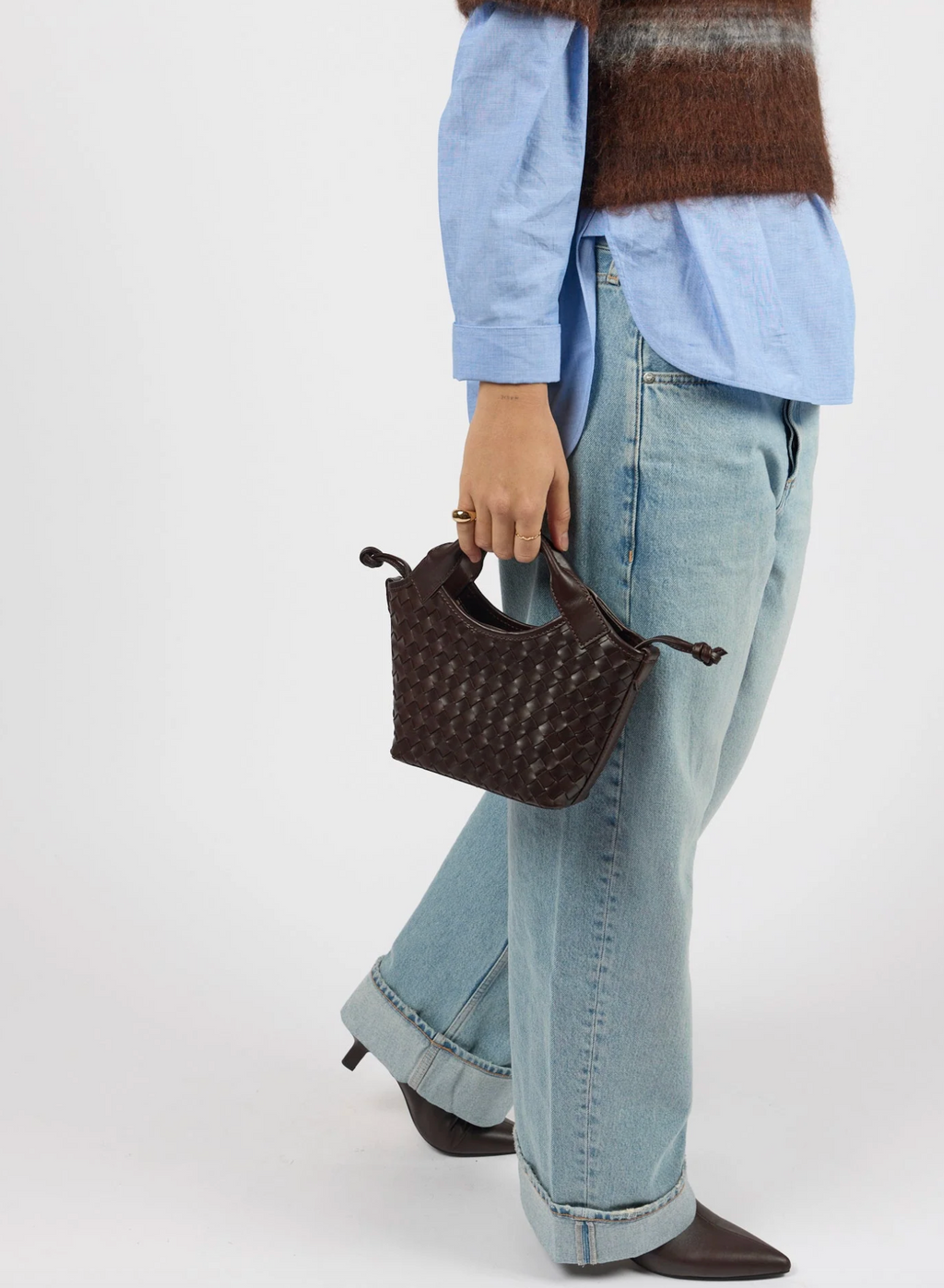 Mara Mini Chocolate Woven Classic Leather