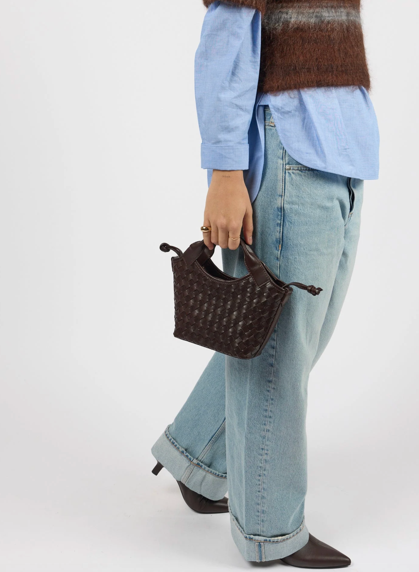 Mara Mini Chocolate Woven Classic Leather