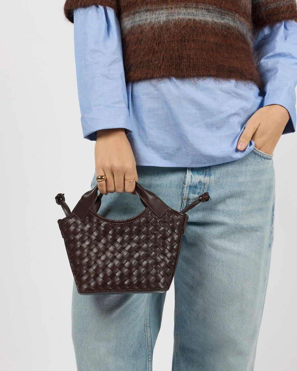 Mara Mini Chocolate Woven Classic Leather