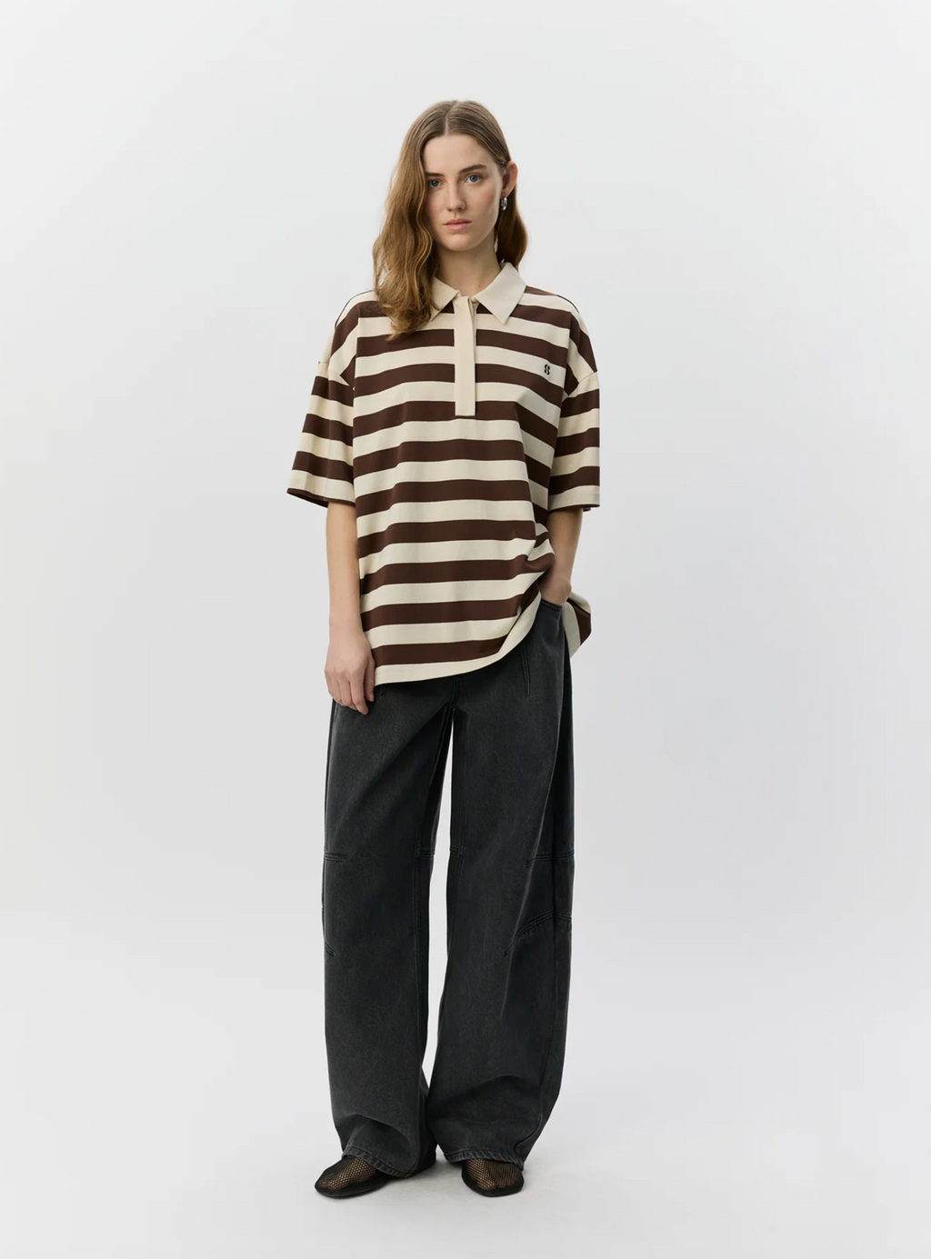 Pil Oversized Polo Shirt Off White Striped