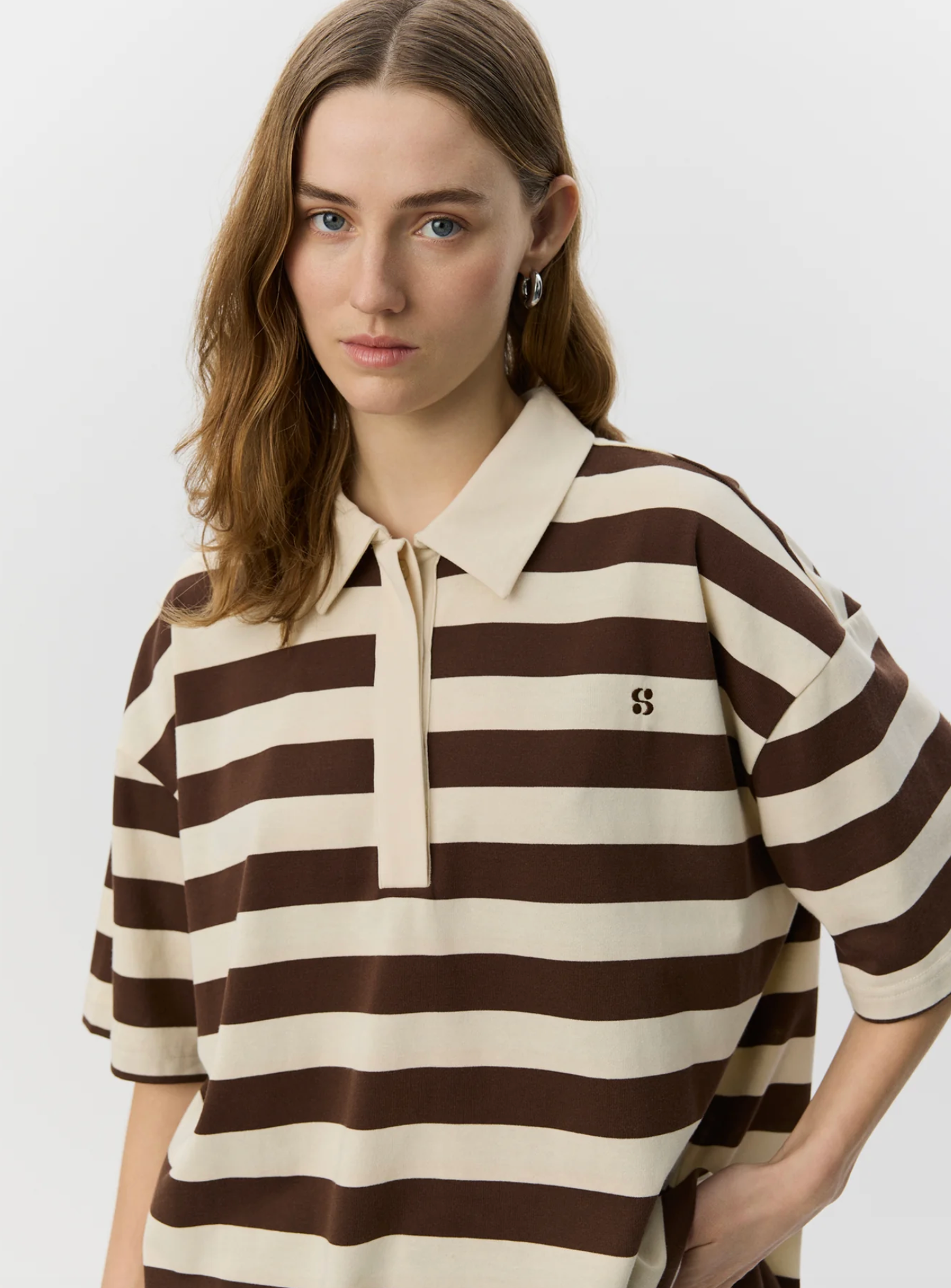 Pil Oversized Polo Shirt Off White Striped