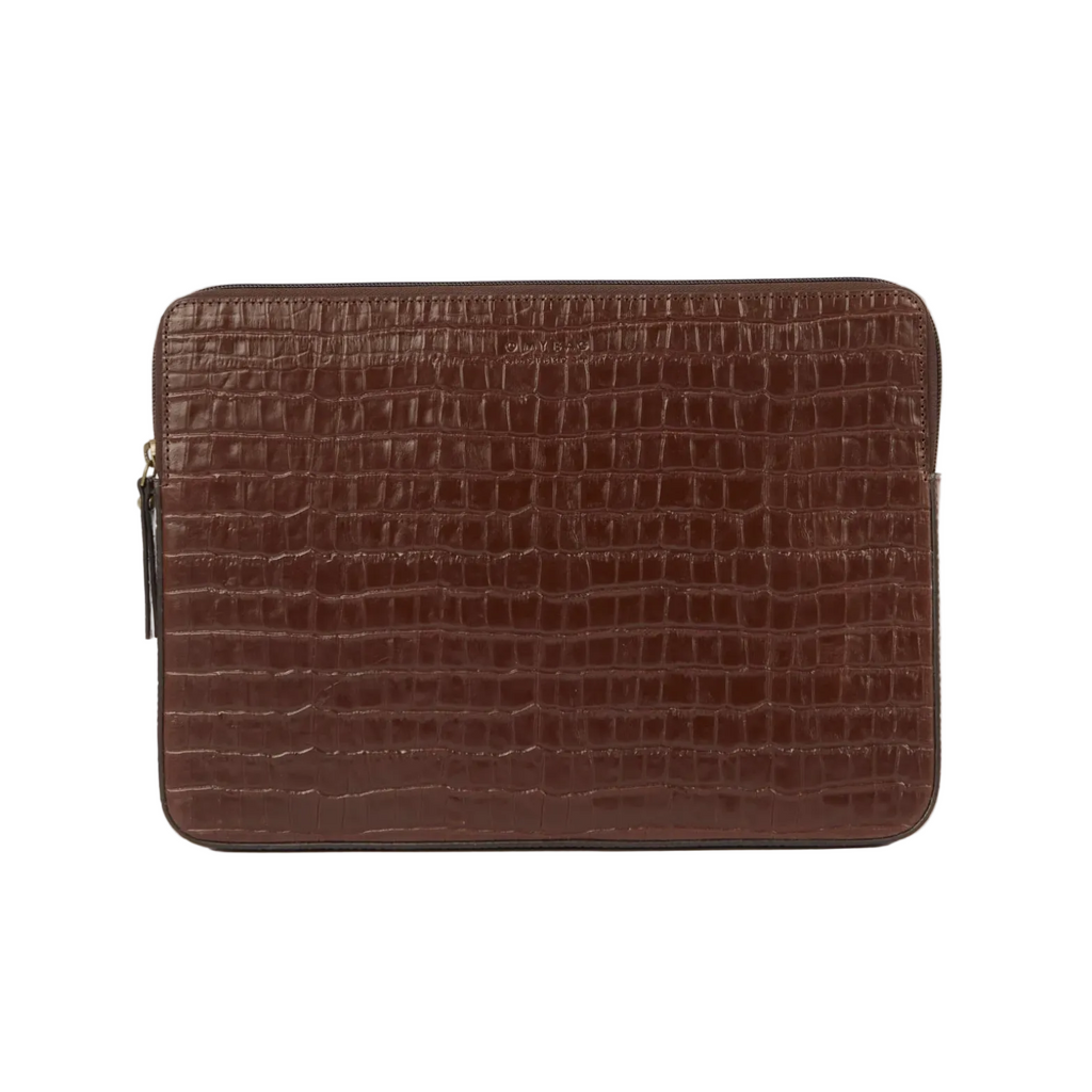Laptop Sleeve Chocolate Croco Print Leather