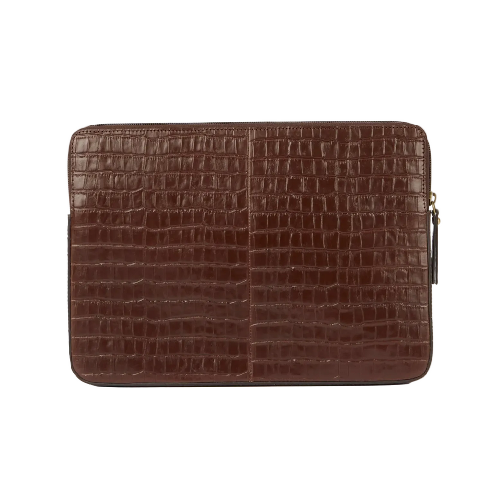 Laptop Sleeve Chocolate Croco Print Leather
