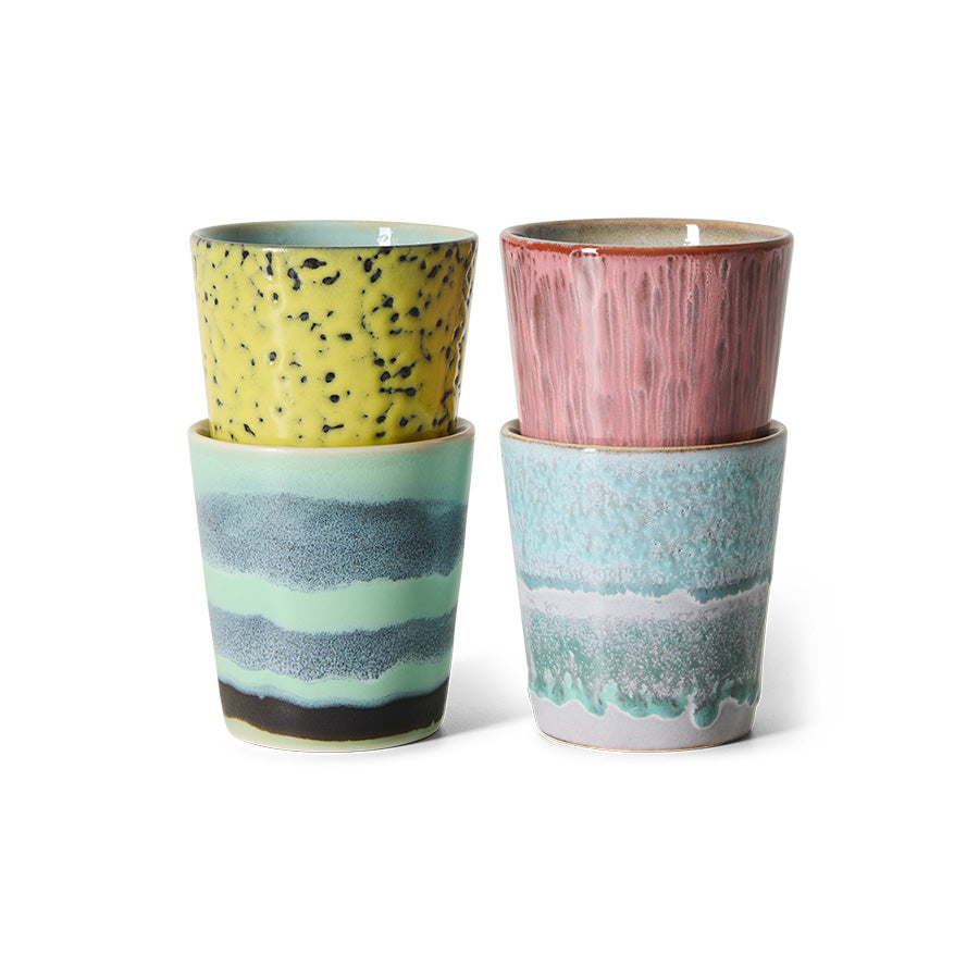 70s Ceramics Coffee Mugs Artistic Set/4