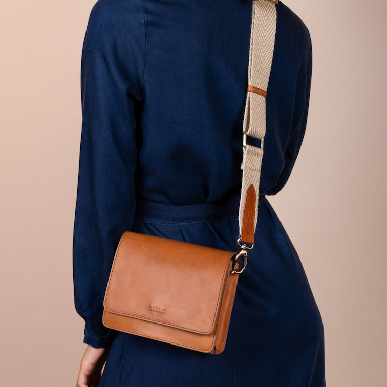 Herringbone Webbing Strap Sand & Cognac Classic Leather