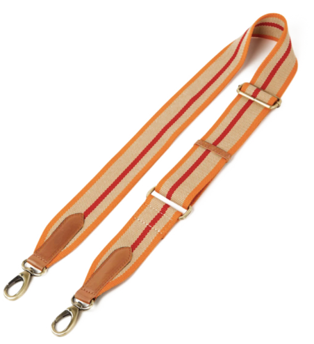 Webbing Strap Orange & Red Stripe - Cognac Classic Leather